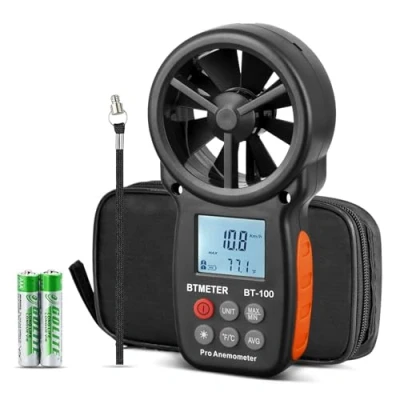 Image de BTMETER BT 100 Anemometre Portable Anémomètre Numérique digital anémomètres, mesure de vent la Température avec MAX/MIN/AVG pour VMC Drones