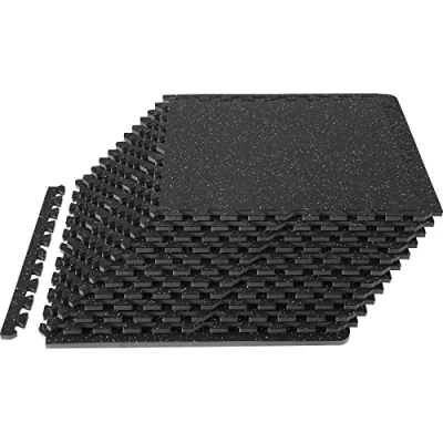Image de VEVOR Tapis en Caoutchouc à Emboîtement 12 Pcs Protections Sol Mousse 14 mm d&#039;Épaisseur de Emboîtables 4,5 m² Noir Gris Réduction du Son et Bruit pour Protéger Vos Surfaces des Rayures