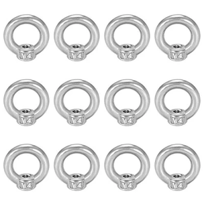 Image de Écrou à Oeil de Levage M4 12Pcs Anneau Femelle Acier Inoxydable Fileté en Forme Danneau Quincaillerie pour Raccord Corde, Accessoires Levage,Argent