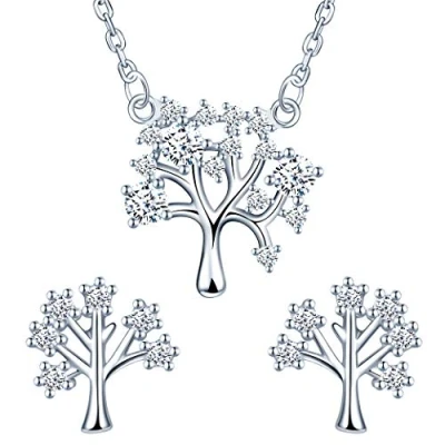 Image de Yumilok Ensemble de Bijoux Collier et Boucles d&#039;oreilles, Pendentif Arbre la Vie Boucle d&#039;oreilles Vie, en Argent 925 pour Femme Fille, Brillant, Zircon incrusté