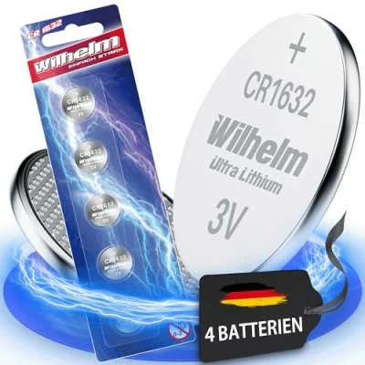 Image de Wilhelm Lot de 4 piles bouton au lithium CR1632 CR 1632 3 V 140 mAh Ø 16 x 3,2 mm DL1632