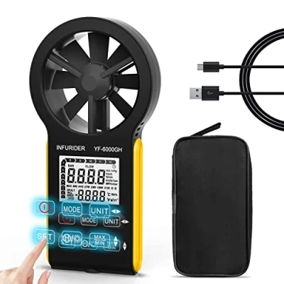 Image de INFURIDER Anémomètre Numérique Rechargeable LCD Compteur de Vitesse du Vent,YF 6000GH Mode Intelligent Anemometre Portable Mesure Débit d&#039;Air avec la et Température Vent