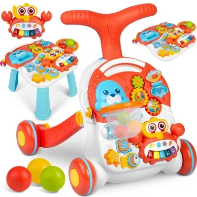 Image de Ricokids Poussoir interactif Pour aide à la marche Tableau d&#039;apprentissage Table blanche et rouge 2 en 1 RK 810 Réglable le développement de petite motricité Apprentissage course