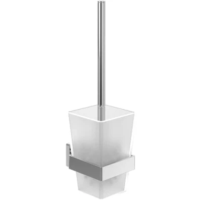 Image de Ensemble Brosse WC Villeroy &amp; Boch Elements Striking, Porte pour Montage Mural, avec réservoir en Verre satiné, Angulaire, chromé