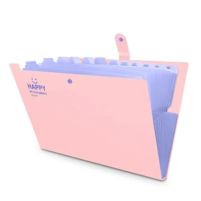 Image de HAISSKY Trieur à Soufflets Classeur Rangement Papier Chemise File Folders Plastique 12 Compartiments Avec Couvercle A4 Documents Extensible