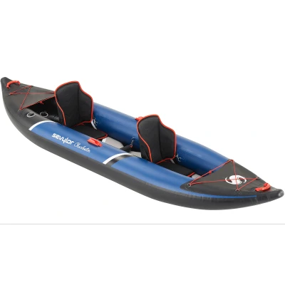 Image de Sevylor Kayak Charleston Gonflable pour 2 Personnes Fond Haute Pression Drop Stitch Canoë Robuste en PVC renforcé avec Dry Pack, manomètre et aileron Amovible Charge maximale : 196 kg