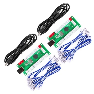 Image de Fosiya Zero Delay Arcade USB Encoder PC to Joystick pour Windows &amp; Linux MAME Raspberry Pi Retropie Projects (2 Player 2pin + Happ Style Buttons)