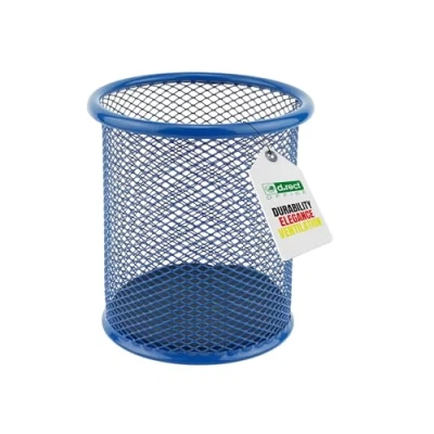 Image de LEVIATAN Pot à Crayons en Métal Porte Stylo Rond Ø91 mm Organiseur de Bureau et Maison Filet Métallique avec Base Antidérapante Bleu Marine