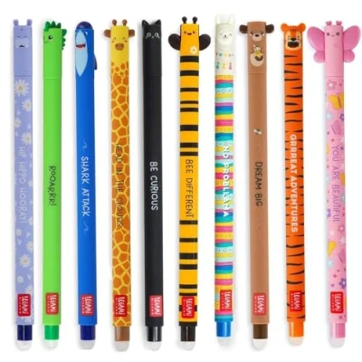 Image de LEGAMI Lot de 10 Stylos à encre gel effaçable sans utiliser feuilles Pointe 0,7 mm Différentes couleurs d&#039;encre et motifs d&#039;animaux