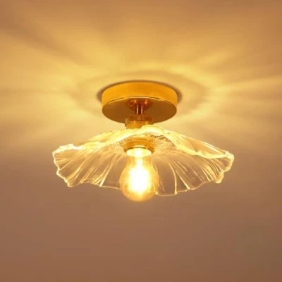 Image de Comely Plafonnier de couloir, E27 Lampe plafond en forme fleur, petit or Luminaire verre transparent, diamètre 28cm, ampoule non incluse