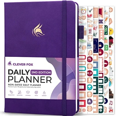 Image de Clever Fox Agenda journalier 2e édition Organiseur de tâches avec horaire et liste choses à faire A5, 6 mois (violet)