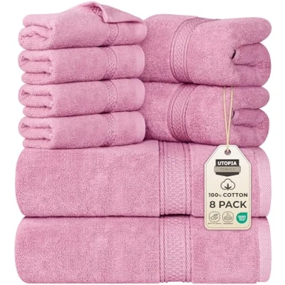 Image de Utopia Towels Ensemble de Serviettes Bain 8 pièces; 2 Bain, essuie Mains et 4 débarbouillettes Coton Qualité d&#039;hôtel, Super Doux très Absorbant (Rose)