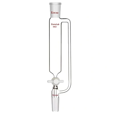 Image de stonylab 50ml de Pression Entonnoir, Entonnoir Supplémentaire D&#039;égalisation Pression, en Verre Borosilicate avec Robinet D&#039;arrêt PTFE pour Laboratoire (50ml, 24/40 Joint)