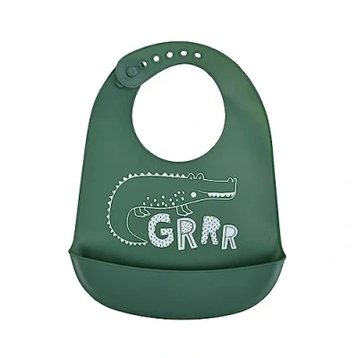 Image de Bébé Douceur, Bavoir Silicone avec Récupérateur 30 x 20,5 cm Savane Vert Foncé