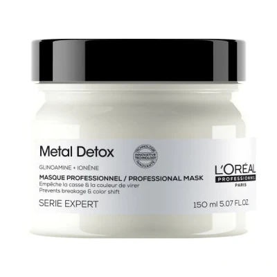 Image de L’Oréal Professionnel, Masque Anti Casse, Cheveux Abîmés &amp; Cassants, Colorés ou Naturels, Renforce Hydrate la Fibre, Couleur Longue Durée, Metal Detox, Série Expert, 150ml