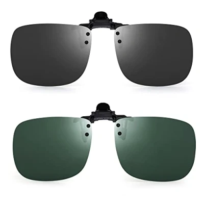 Image de JM Polarisé Lunettes de Soleil Clip Lentille Flip Up Sans Cadre pour Vue Optique Vert+Gris