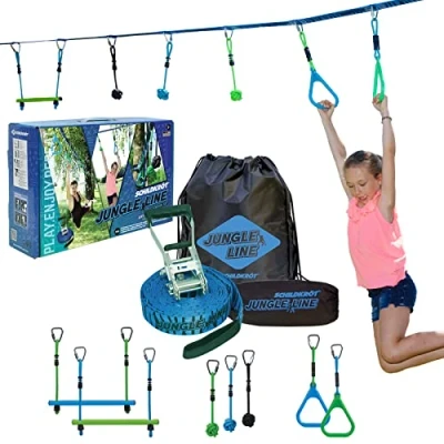 Image de Schildkröt® Jungle Line, Kit de Circuit d&#039;escalade pour Enfants et Adultes, 11 mètres, Course Ninja en Plein Air, 7 Obstacles Robustes