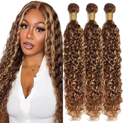Image de Tuheerst Water Wave Human Hair Bundles Blonde Cheveux Humain Extensions Tissage 3 Bündel Sew in Bundle P427 Highlight Double Weft Remy 18 Pouce
