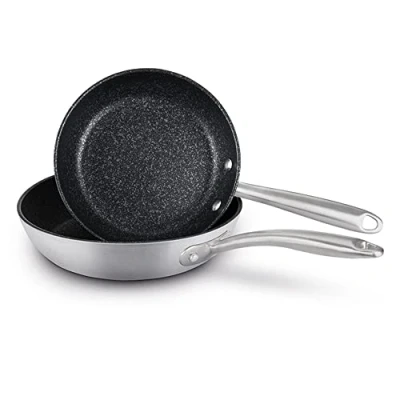 Image de PRESTIGE Lot de 2 poêles à frire antiadhésives en acier inoxydable anti rayures Compatible avec induction Passe au four et lave vaisselle