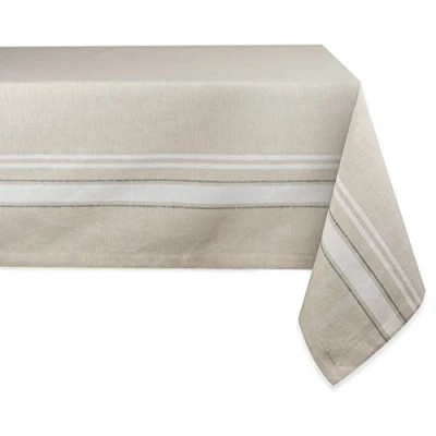 Image de DII Nappe en Lin à Rayures françaises Style Rustique 152,4 x 264,2 cm Taupe/Blanc