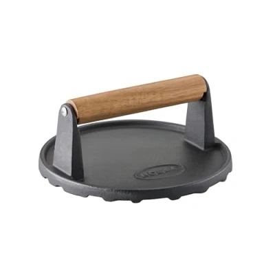 Image de RÖSLE Poids à Barbecue, de Haute Qualité pour une Cuisson Plus Rapide des Hamburgers ou Steaks, Fonte, Manche en Bois, 17,5 Cm
