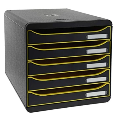 Image de Exacompta Réf. 309989D BIG BOX PLUS Caisson 5 tiroirs pour document A4+ Dimensions extérieures : Profondeur 34,7 x largeur 27,8 Hauteur 27,1cm Noir/Pamplemousse/noir