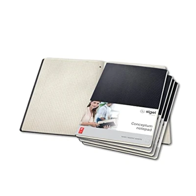 Image de SIGEL CO800 Lot de 5 blocs notes, env. A4 21,1 x 29,7 cm, petits carreaux, couverture rigide, noir, Conceptum