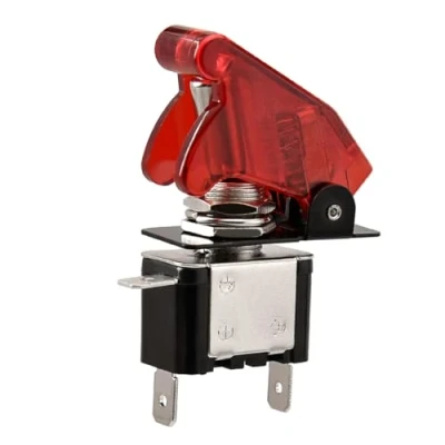 Image de Heschen Interrupteur à bascule en métal Flick Flip, 12V 20A, SPST, ON/OFF 2 positions, 3 broches, avec capuchon étanche (Rouge transparent)