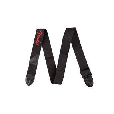 Image de Fender Sangle de Guitare, Tissu en Polyester avec Logo Rouge, Réglable 33 53, Noir