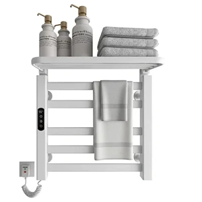 Image de SKYLYZH Seche Serviette Electrique, 500x500mm Porte Serviettes Chauffant, Radiateur Serviettes, électrique Intelligent, Chauffage en Fibre de Carbone, Anthracite White Left