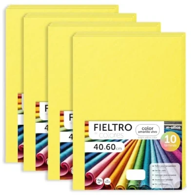 Image de m office Feutrine Loisir Créatif, de Couleurs, Douce et Flexible, Matériau pour Couture, Tissus Patchwork, Idéale Projets DIY, Artisanat ou Décoration, 40x60cm (Jaune Vif, 40 pcs)