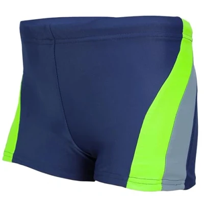 Image de Aquarti Maillot de Bain pour Garçon Natation Passepoil Latéral Enfants Boxer Short, Bleu foncé/Gris/Vert, 158