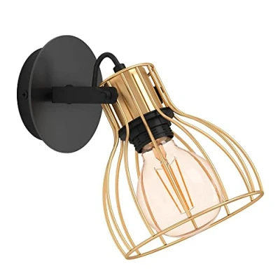 Image de Eglo Applique murale intérieure Sambatello, luminaire d&#039;intérieur au design industriel avec spot orientable, lampe élégante pour salon et couloir en métal noir laiton, douille E27