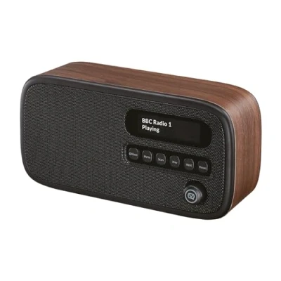 Image de VQ Dexter Radio Dab Plus/Dab avec FM, Haut parleurs Stéréo 3W et Écran LCD Alimentée par Secteur Batterie Portable 60 Présélections, Antenne Prise Casque Noyer