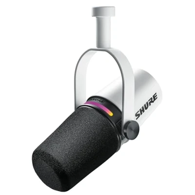 Image de Shure MV7+ Microphone pour Podcast Audio amélioré, Bandeau Tactile LED, Sorties USB C et XLR, Mode Auto Level, Filtre Anti Pop numérique, réverbération intégrée, podcasting, Streaming Blanc