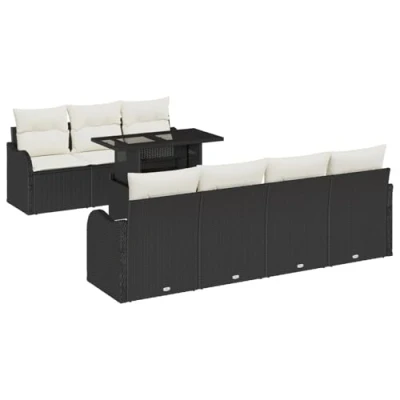 Image de Ensemble Canapé Jardin 8 Pièces avec Coussins Rotin Synthétique Noir 3348403