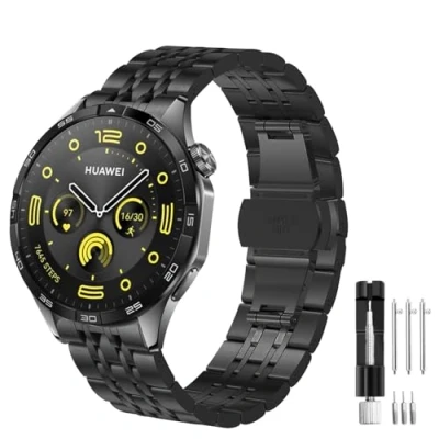 Image de Bracelet pour Huawei Watch GT 4 46mm, de Montre en Acier Inoxydable 22mm GT/GT 3 46mm/GT3 Pro 46mm/GT5 46mm/GT2 Pro/GT 2e/GT Runner/GT Sport Active Classic 46mm