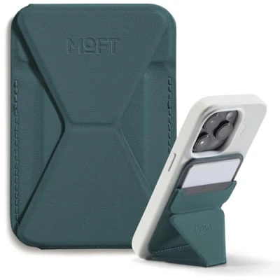 Image de MOFT Porte Carte Adhésifs pour iPhone 16/15/14/13, Compatible avec MagSafe, Support Telephone en Cuir MOVAS, 3 Angles, 2 Cartes, Poignée Smartphone, Léger, Pliable et Portable (Jungle)