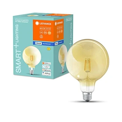 Image de LEDVANCE Ampoule LED filament dimmable Smart, spécialement pour Alexa, forme globe en verre doré culot E27, ZERO TOUCH SETUP installation facile un seul clic, blanc chaud (2400K)