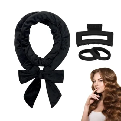 Image de Bigoudis Noir Boucle Sans Chaleur Bandeau de Velours Bigoudi Cheveux Nuit pour Moyens et Longs