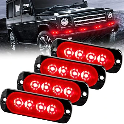 Image de Sidaqi Feux Stroboscopique Urgent Avertissement Flash Danger Lampe d&#039;avertissement 4 LED Rouge pour Véhicule Camion Remorque 12 24V (4pcs)
