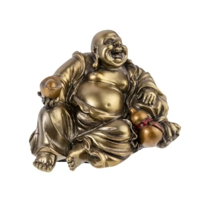 Image de Lachineuse Statuette Bouddha Rieur Chance &amp; Prospérité Statue 11 cm Coloris Bronze Décoration Feng Shui Objet Déco Zen Chinoise pour Salon, Bureau Idée Cadeau Chine Asie Porte