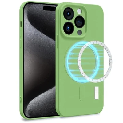 Image de MyGadget Coque Silicone [ Compatible avec MagSafe ] Apple iPhone 15 Pro Case TPU Souple &amp; Soft Doublure Microfibre Cover Protection Extra Fine Légère Vert