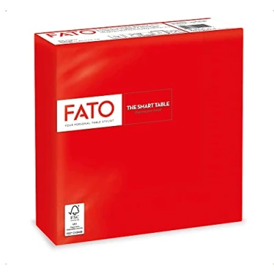 Image de Fato Serviettes en papier jetables, idéales pour les déjeuners informels et buffets, paquet de 50 serviettes, format 33x33, 4 plis, 2 rouge, 100% pure cellulose, certifié FSC