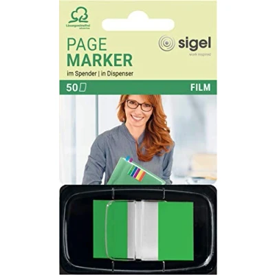 Image de SIGEL HN493 Marque pages adhésifs en papier film transparent, distributeur Z, 50 feuilles de 4,3 x 2,5 cm, Color Tip vert