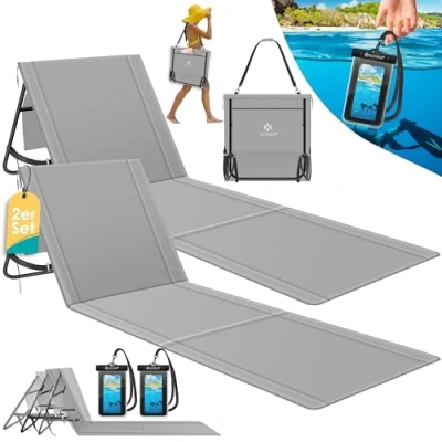 Image de KESSER® Matelas de Plage Pliable avec Dossier Réglable Lot 2, Chaise Longue Sangle Transport, Housse Mobile Imperméable &amp; Sac Rangement, 130Kg Noir