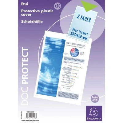 Image de Exacompta Réf. 389505E Sachet de 10 étuis protection simple 2 faces pour protéger les documents au format A3 (29,7 x 42 cm En PVC lisse Haute qualité Usage intensif Couleur cristal