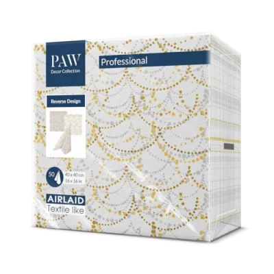 Image de PAW Serviette de Table Papier Airlaid (40 x 40 cm) I 50 Pièces Idéal pour Mariage, Baptême, Communion, Anniversaire Décoration avec Motif au Dos Guirlande Festive Inversée