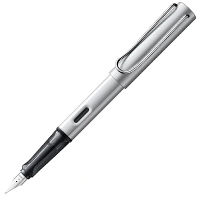 Image de Lamy AL star whitesilver Stylo plume, avec poignée ergonomique et plume en acier poli de largeur trait F, boîtier léger aluminium, cartouche d&#039;encre T 10 bleue, pour droitier