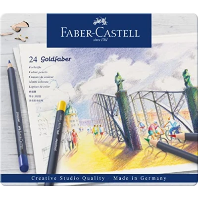 Image de Faber Castell 114724 Crayons de couleur Goldfaber avec mine craie grasse, 24 pièces, résistants à l&#039;eau et l&#039;effacement